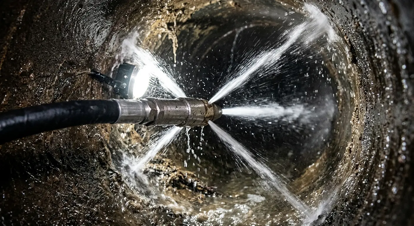 High-pressure hydro jetting nozzle cleaning sewer pipe for Storm Drain Cleaning in Port Huron